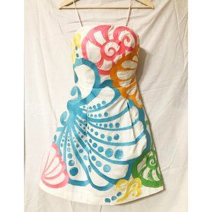 Lilly Pulitzer Strapless A-line Midi Dress, Shell Graphic Embellishment